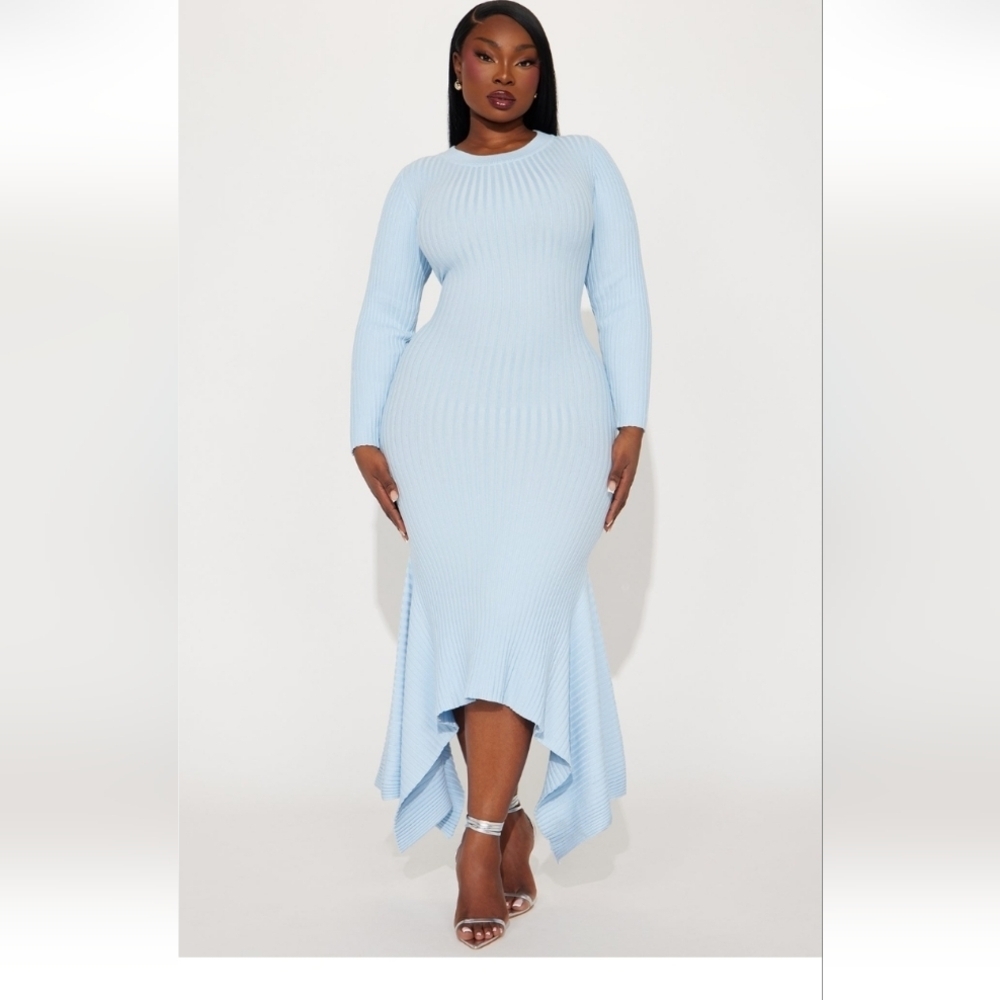 Fashion Nova Kaylie Sweater Maxi Dress - Light Blue Size 1X (EUC) - Picture 1 of 12